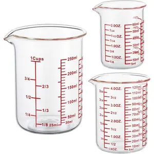 High Borosilicate Glass Measuring Cup Set V Shaped Spout Includes 60ml/2OZ 120ml/4OZ and 250ml/8OZ Glass Measuring Beaker for Kitchen or Restaurant