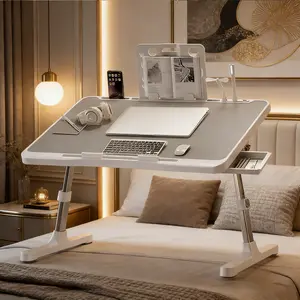 Laptop Bed Table - Adjustable Height, Foldable With USB Charging Port, Handle, Card Slot & Drawer - For Students & Remote Workers - Perfect for Dormitory, Bedside & Home Office