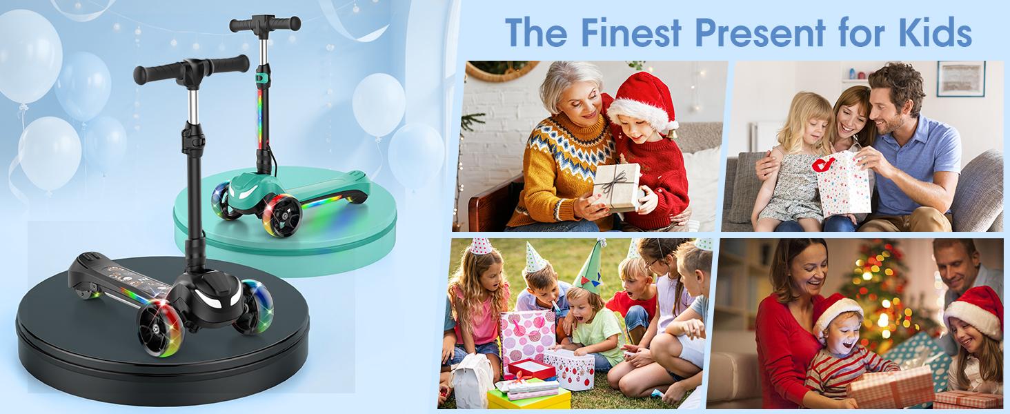 【Kids Love It!】3-Wheel Electric Scooter for Kids Ages 3-8, Electric Kick Scooter with 2 Speed Settings, Long Battery Life, Bluetooth Speaker, Flashing LED Wheels, Lightweight & Stable for Boys Girls