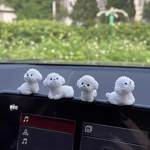 4Pcs Bichon Frise Miniature Garden Pots, Cute Pet Healing Decor for Car Dashboard, DIY Creative Car Accessories