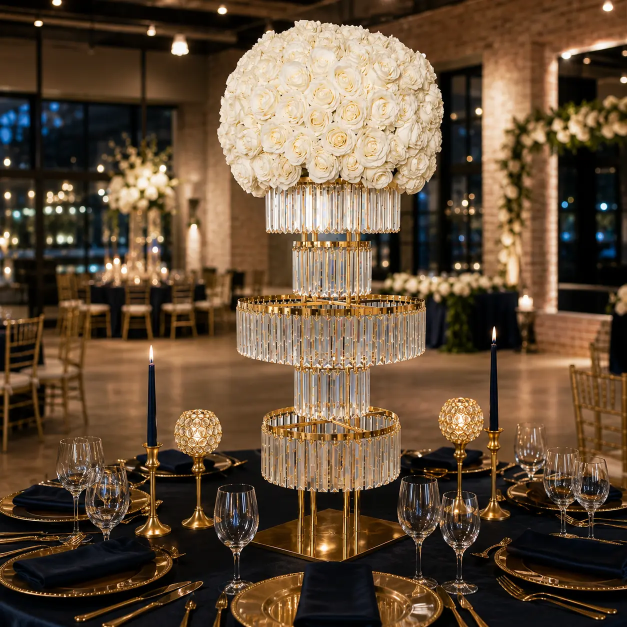 Arcylic Pendant 2 PACK 40″ Tall 5-Tier Gold Centerpiece Stand with Centerpiece Holder