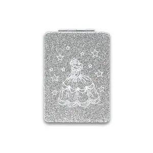 Quinceanera Square Glitter Pu Leather Makeup Compact Mirror. Cosmetic
