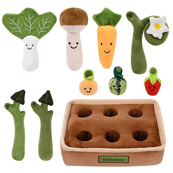 【Bebamour】 Vegetable Pull & Play Plush Toy, Montessori Sensory Toy for Babies 0-12 Months, Soft Stuffed Carrot Set, Perfect Newborn Gift & Baby Shower Present