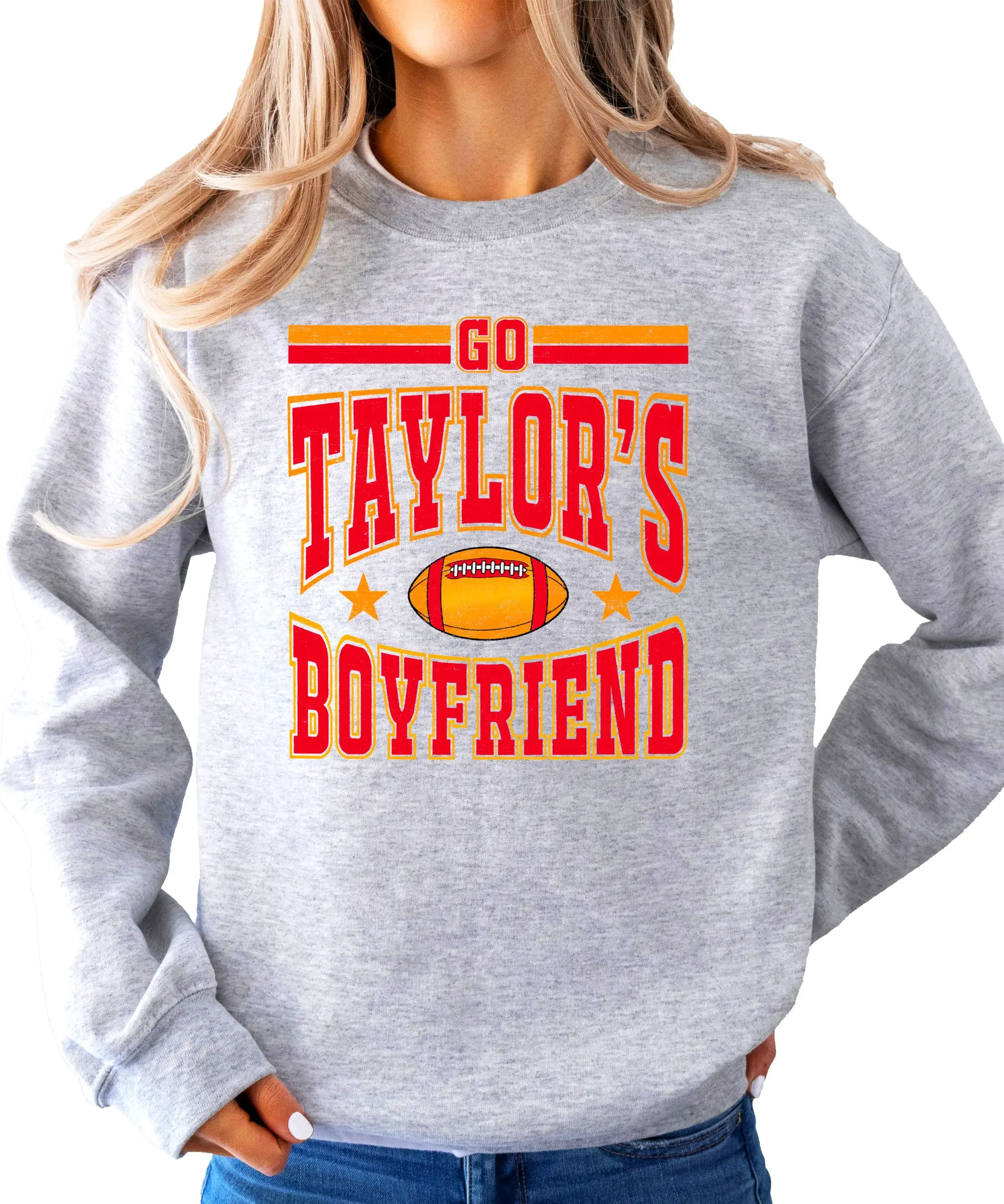 Go Taylor’s Boyfriend Sweatshirt - Funny Football Season Crewneck for Women - Red and Gold Game Day Sweater - Music Fan Gift