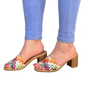 Mexican Slip On Heels. All Size Boho- Hippie Vintage Heels. Mexican Leather Sandal. Ethnic Shoes. Mexican Artisanal Latina Style Shoes.