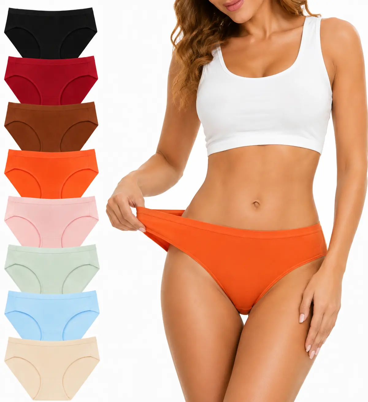 Women's Cotton Bikini Briefs 10-Pack - High Cut, Full Coverage, Soft Breathable Stretch Low Rise Underwear for Everyday Wear with Colorful Fabric Fit Style, Panty, Lady, Cotton Underwear, Low Waist, Plain, Panties,  Casual, Classic, Cold Wash