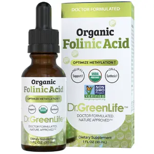 Dr. Green Mom USDA Organic Folinic Acid Drops 500mcg | Vitamin B9 Optimize Methylation for Kids & Adults | MTHFR Friendly Supplement | Brain Focus Calm Behavior | 800 Servings | Third Party Tested | Made in USA