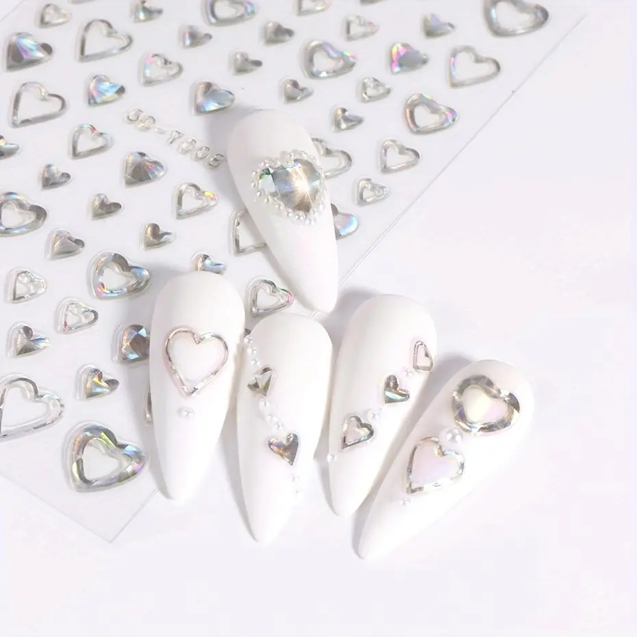 5D Embossed Nail Art Stickers, Self-Adhesive Acrylic Heart Shape Decals for DIY Manicure, 1 Sheet of Decorative Tip Art, Decorative Tip Nail Art Stickers & Decals