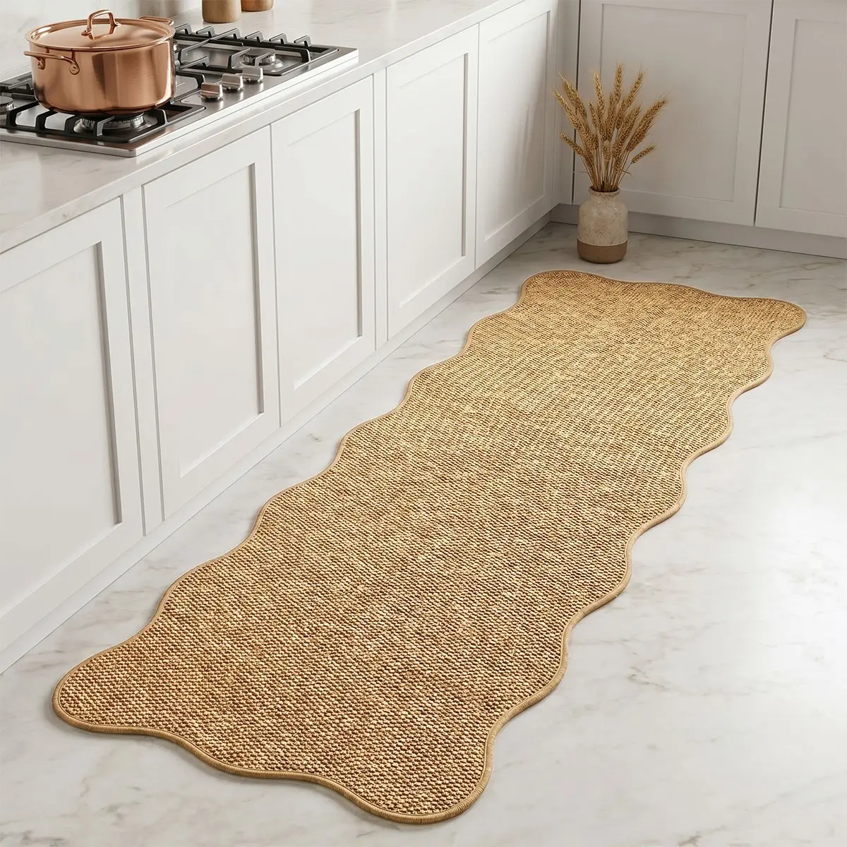 1-Piece 100% Polyester Kitchen Floor Mat, Non-Slip Wave Rhombus Design, Multi-Purpose Cooking Area Pad