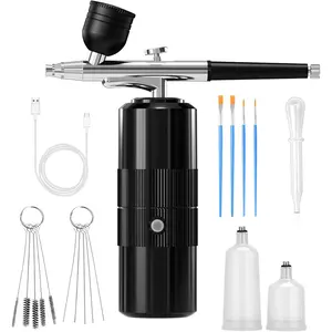 Airbrush Kit with Compressor Portable Airbrush Kit 48PSI High-Pressure Non-Clogging Air Brush Set Cordless Rechargeable with 0.3mm Nozzle and Cleaning Brush for Painting,Makeup (black)