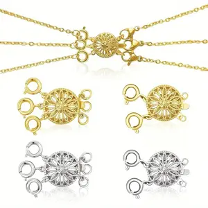 Layered Necklace Clasp, 4 Pieces Necklace Layering Clasps, Silvery & Golden Necklace Separator For Women Tangle Free Multiple Jewelry Bracelet Lock Connectors With Lobster Spring Ring Clasps