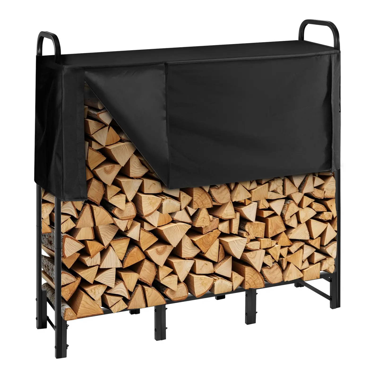 VEVOR 4 ft Steel Outdoor Firewood Rack with Waterproof 600D Oxford Fabric Cover, 1/4 Cord Powder-Coated Thick Tubular Steel Log Holder, 400lb Max Capacity, Freestanding 48.03 × 12.60 × 46.46 In Log Storage, Assembly Required, Zippered Front Flap for Patio