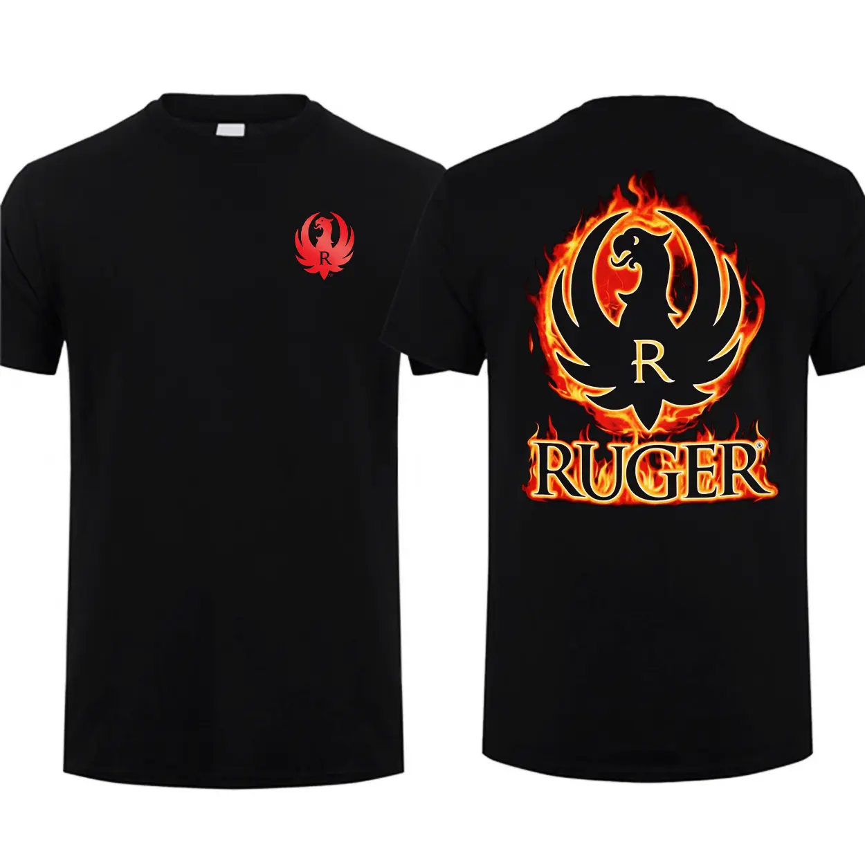 Ruger On Flame Firearms 2-Sided Men T-Shirt Short Sleeve Crewneck For Him For Her