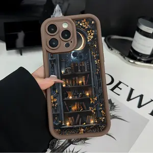 Case for iPhone 16 Pro Max 15 Plus 16E 14 13 12 11 XS XR Creative Moon Bookshelf Advanced fashion gift Pocket-Friendly Shockproof Silicone Protective Softcase