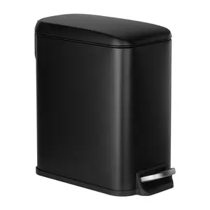 Space-Saving Slim Bathroom Trash Can With Pedal And Soft-Close Lid, 11.4 x 5.71 x 10.7 Inch, 6L Steel Garbage Can With Detachable Inner Bin, Suitable For Kitchen, Home, Dorm, Office, Black
