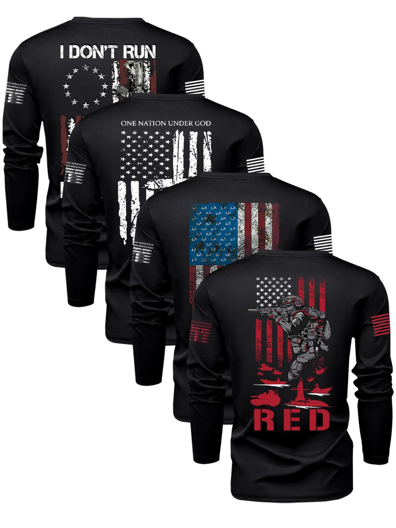 Men's Flag Pattern Letter Print Round Neck Top Set, Comfortable Stretch Fabric, Spring & Fall Sports Outdoor Activities