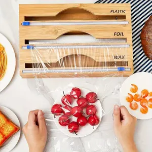 Wrap Slide Cutter with Adhesive Strip for Food Wrap, Reusable Plastic Dispenser for Cling Film and Foil, Kitchen Tool Accessories