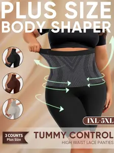 3-Pack Plus Size High Waist Shapewear Pants, Womenswear, 1xl-5xl, Tummy Control, Butt Lifting, Non-Rolled Edges, Casual Style, All Seasons, Underwear
