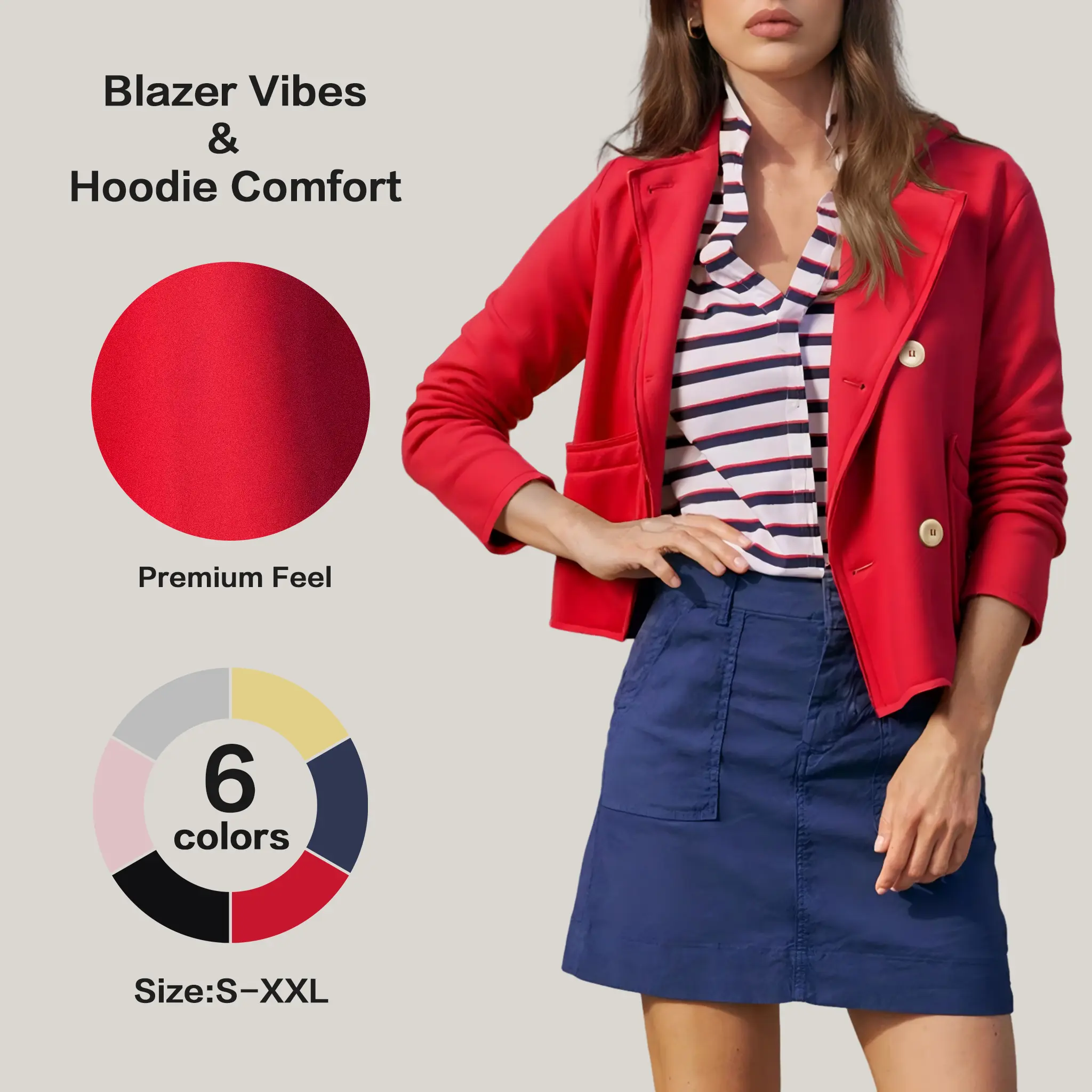 FISOEW Women's Preppy Cropped Sweatshirt Blazer, Essential Solid Fleece Jacket with Notched Lapel and Button Front for Everyday Casual Wear, Clothes, Suit, Basic
