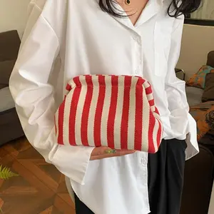 Summer Woven Crochet Purses for Women Beach Clutch Handbags 2026 Dumpling Hobo Casual Colorblock Bag Ladies Ruched Cloud Purse