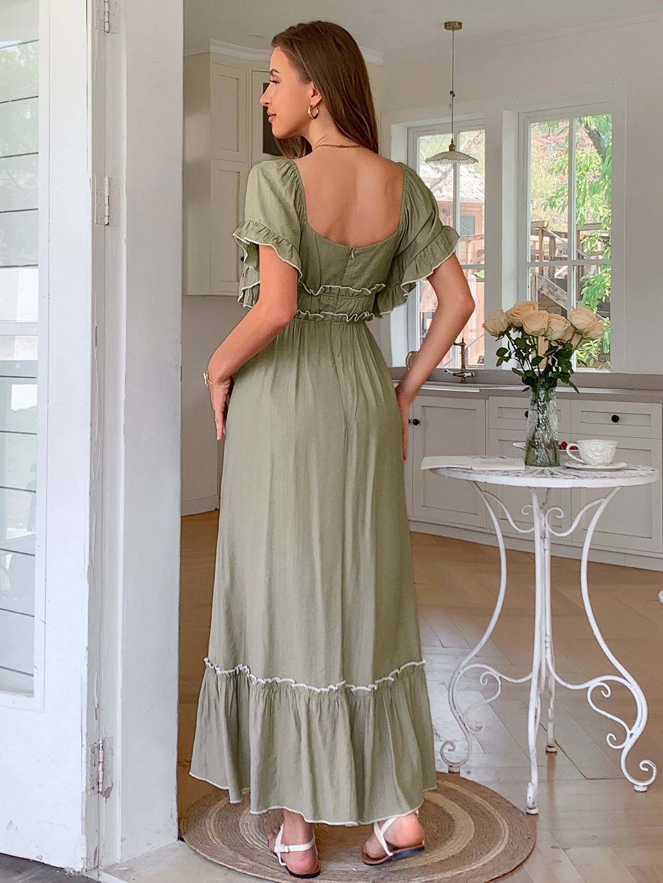 European And American Leisure Vacation Style Stringy Selvedge Short Sleeve Dress