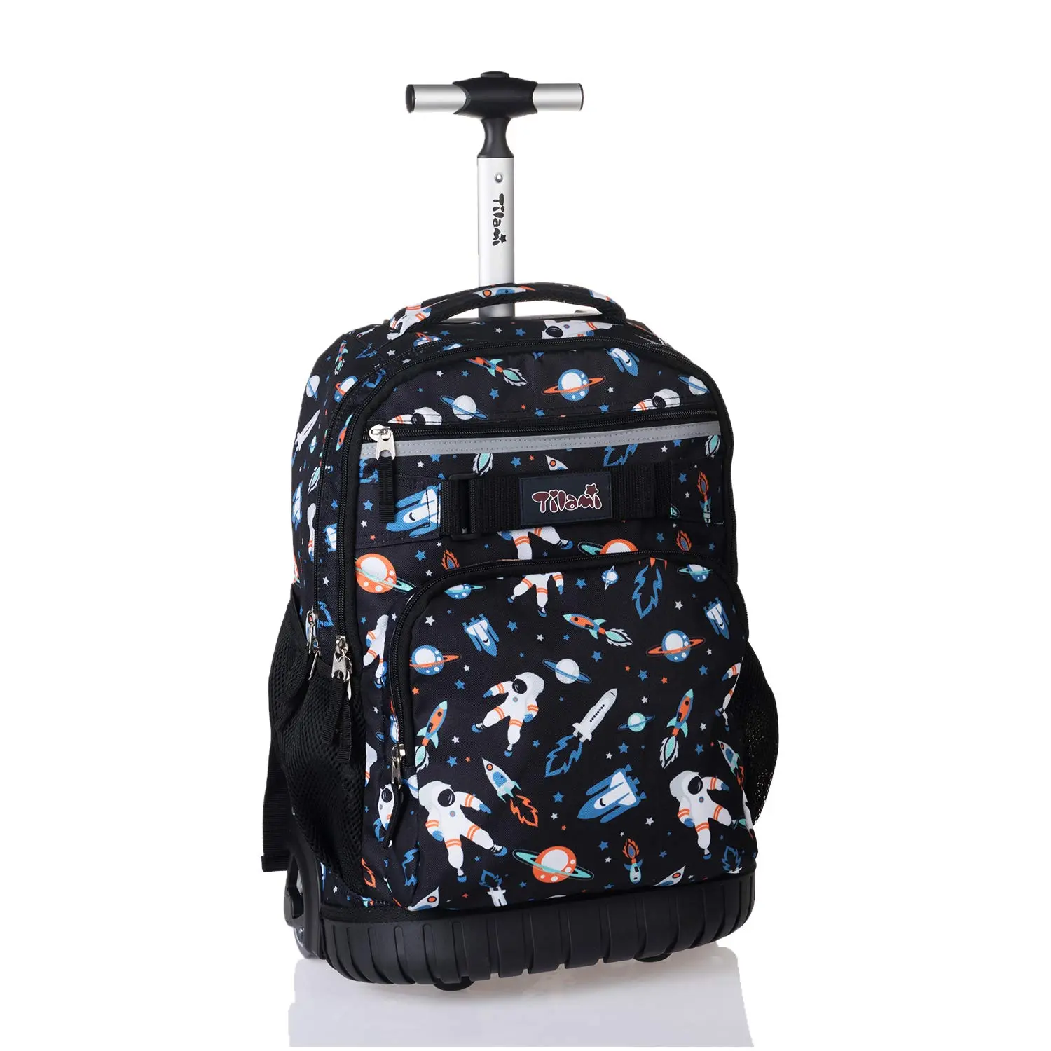 Tilami Rolling Backpack 18 inch Wheeled Backpack School College Student Travel Trip Boys and Girls, Astronaut Black
