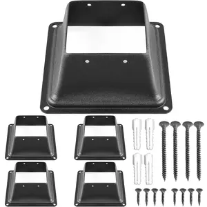 VEVOR Deck Post Base 5 PCS Post Base Skirt 4x4\" (Actual 3.38x3.38\") Post Support Flange 2.5LBS Deck Post Skirt Black Powder-Coated Decking Post Base with Thick Steel for Deck Supports Porch Railings