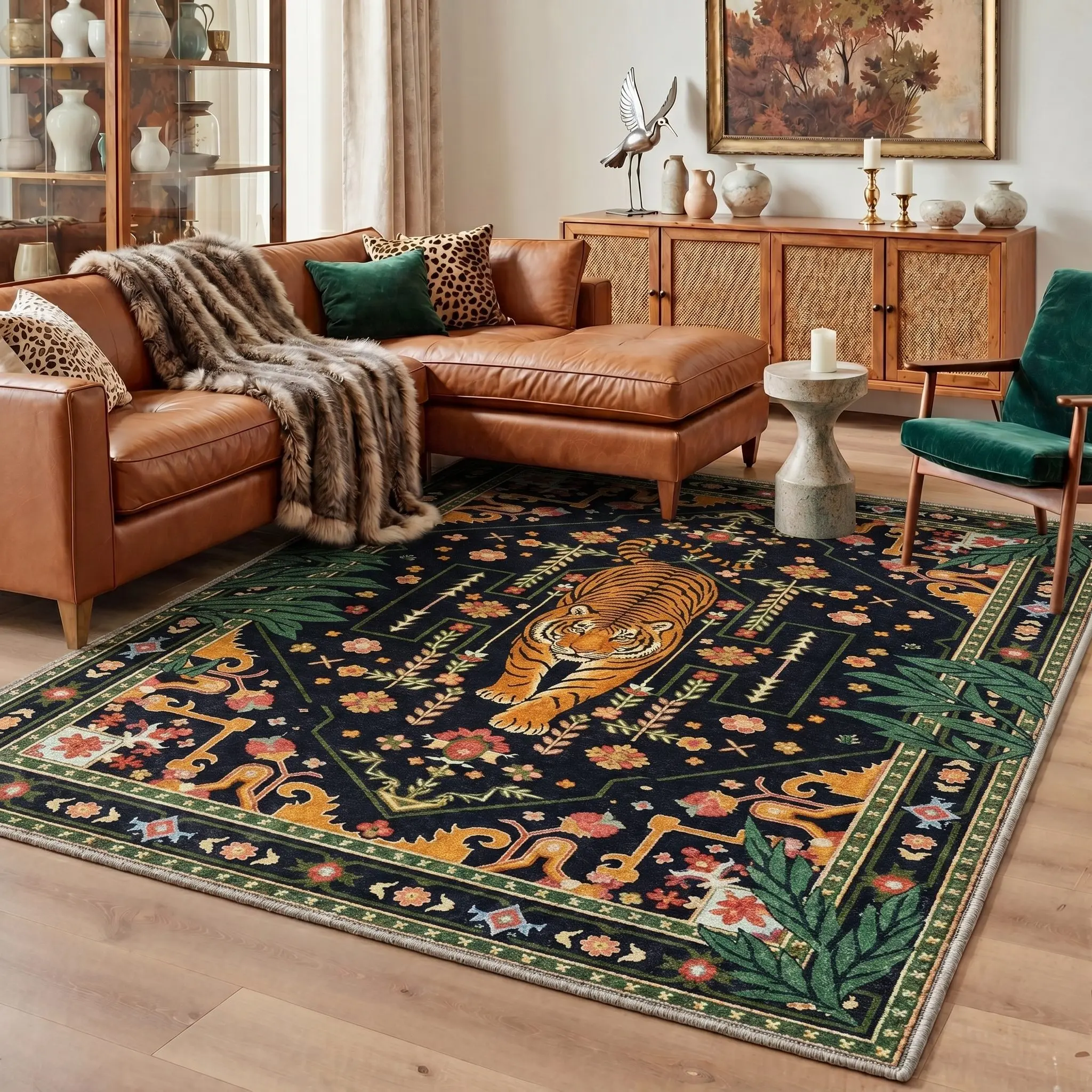 【Deals For You Days】BEIMO Soft Area Rug Machine Washable Pet Friendly Non Slip Floor Carpet for Living Room Bedroom Hallway Kitchen Decor Entryway Decor,ARP2780-LEAF