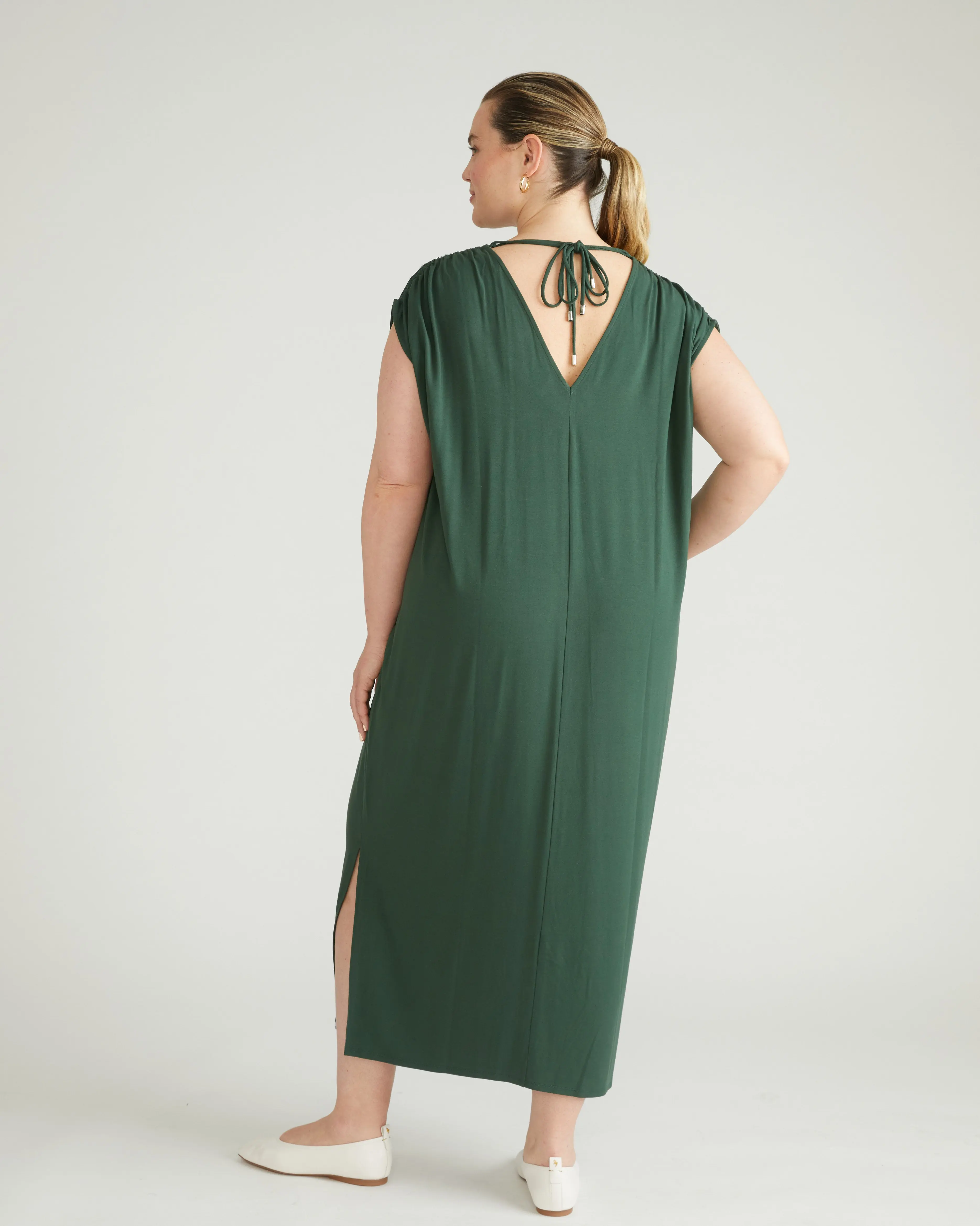Women's Kris Divine Kaftan in Stretch Viscose Jersey - Elegant Flowy Maxi Dress with Side Slits for Evening, Cap Sleeves, Breathable, Modest