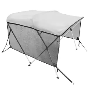 VEVOR 3 Bow Bimini Top Boat Cover,  Detachable Mesh Sidewalls, 600D Polyester Canopy with 1" Aluminum Alloy Frame, Includes Storage Boot, 2 Support Poles, 2 Straps, 6'L x 46"H x 61"-66"W, Light Grey