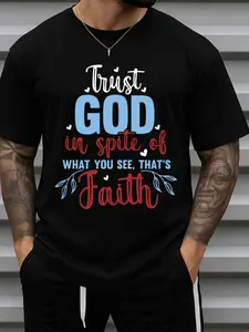 Men'S Christian Faith T-Shirt Featuring a Design with a Bible Verse about Trusting in God - Made from 100% 180GSM Heavyweight Fabric, This Casual Round Neck Short Sleeve Shirt Is Perfect for Church, Everyday Wear, Plus Size