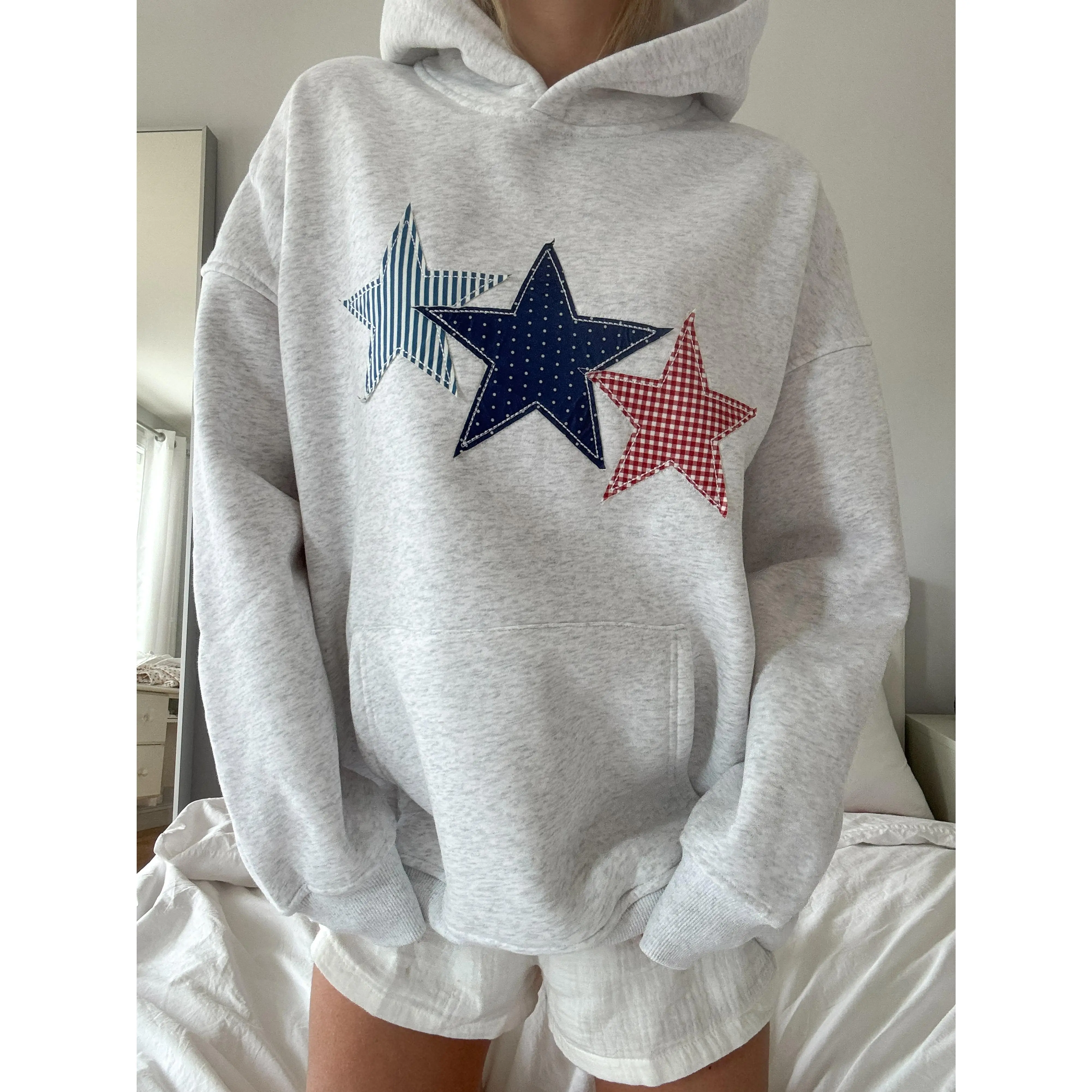 Pearl Grey 3 Star Embroider Hoodie