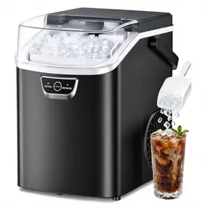 SIMZLIFE Countertop Nugget Ice Maker 33Lbs/24H, 5-Min Ice Cycle, Self-Cleaning, Portable Ice Machine with Basket & Scoop, Black