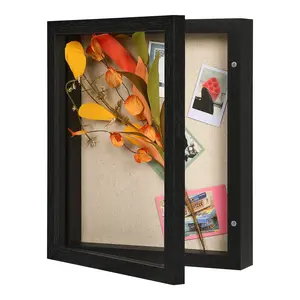 8x10 Shadow Box Display Case with Real Glass & Linen Back - Rustic Wood Memory Box Frame for Photos, Awards & Bouquets - Includes Push Pins - Fits 6.8x8.8 Photos