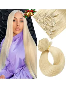 8-Piece Straight Hair Extensions (80-100g), #613, Dual Braided Straps with 18 Clips, Human Hair, No Damage Removal, Unisex Short Hairstyle, Human Braiding Hair, Real Hair Extensions, Realistic Hairpiece