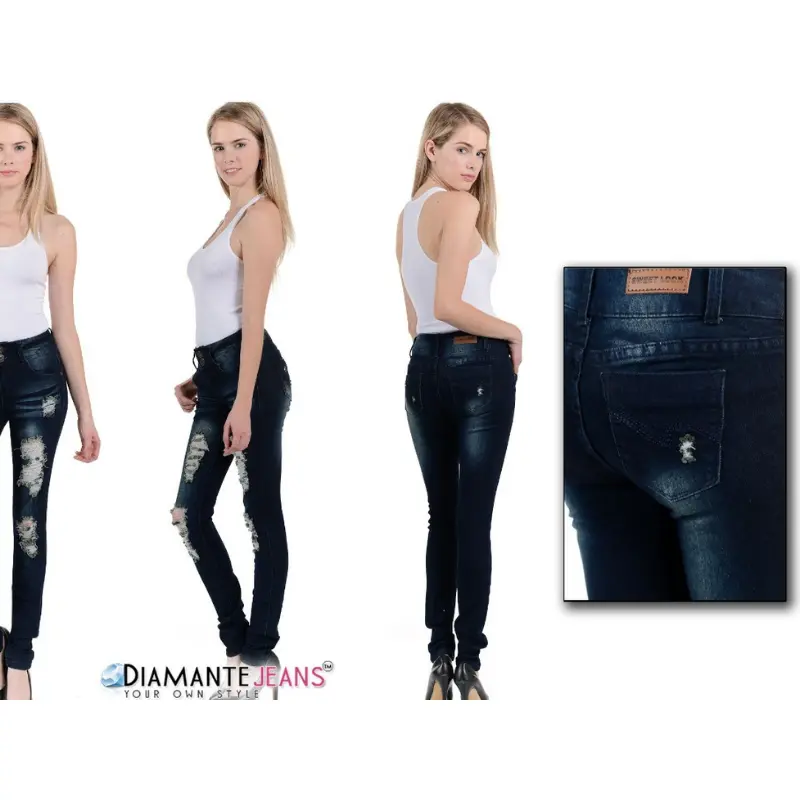 SL JEANS STRETCH DENIM DARK BLUE, H10 SLN802AH SZ 3, RIPPED JEANS,SKINNY