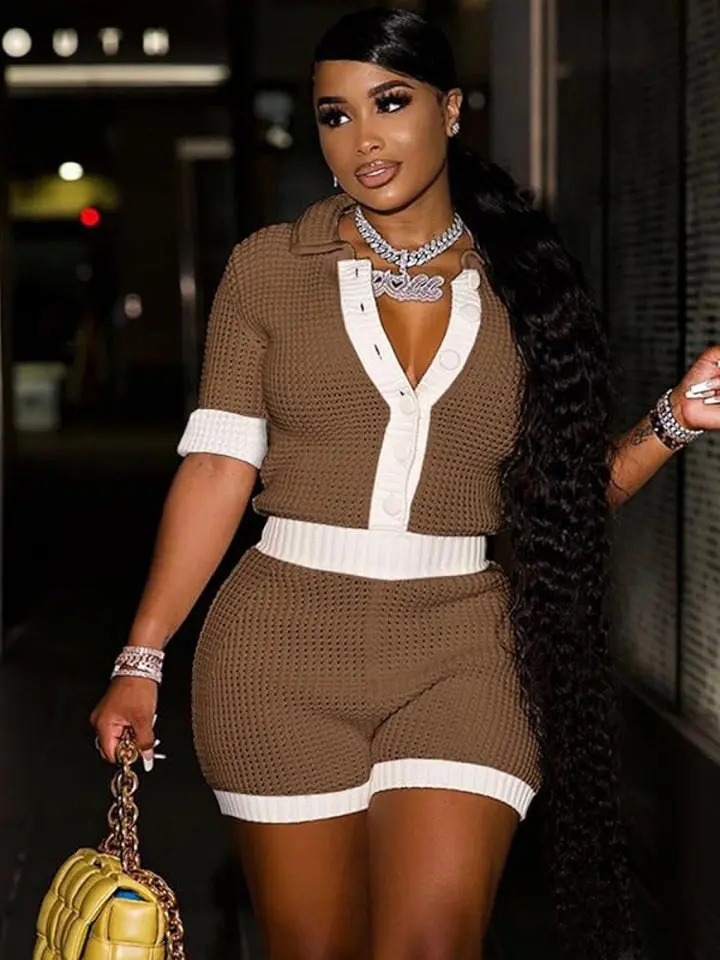 Two piece Button up Shirt and Shorts Set