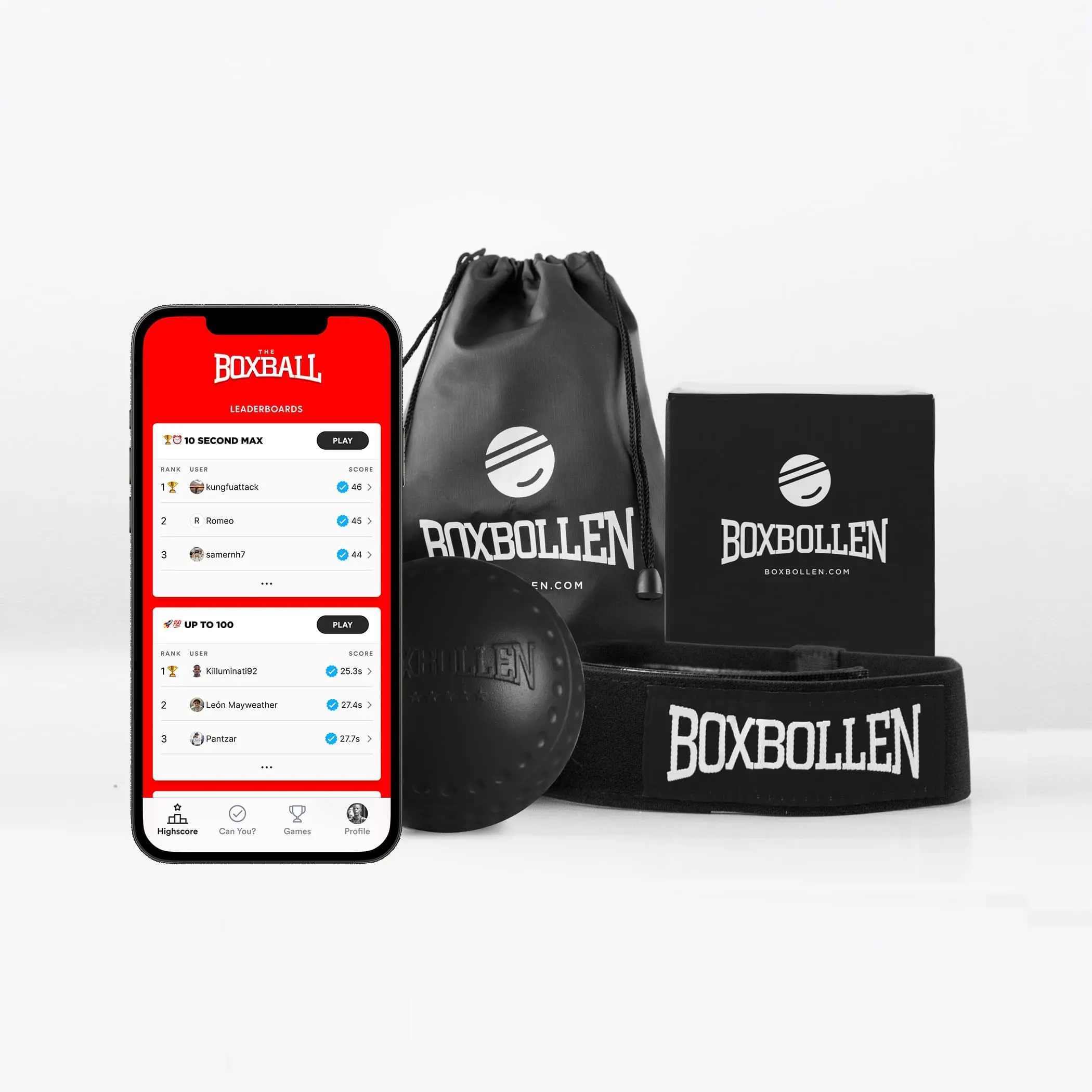 Boxbollen Boxing Reflex Ball, Original Black Interactive Gear for MMA Training with Adjustable Strap and App Integration, Boxing Bag, Adults