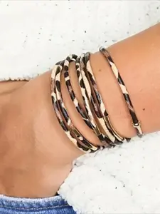 1pc Bohemian Leopard Print Wrap Bracelet, Bohemian Bracelets with Golden Magnetic Clasp - Stackable Interlocking Design, All-Season Everyday & Formal Jewelry, Durable Strap, Versatile Layered Bracelet
