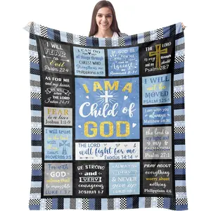 Soft Flannel Biblical Text Blanket - Stain-Resistant, Multi-Size Christian Religious Throw, Graduation Gift Ideas for Baptism Spiritual Gifting