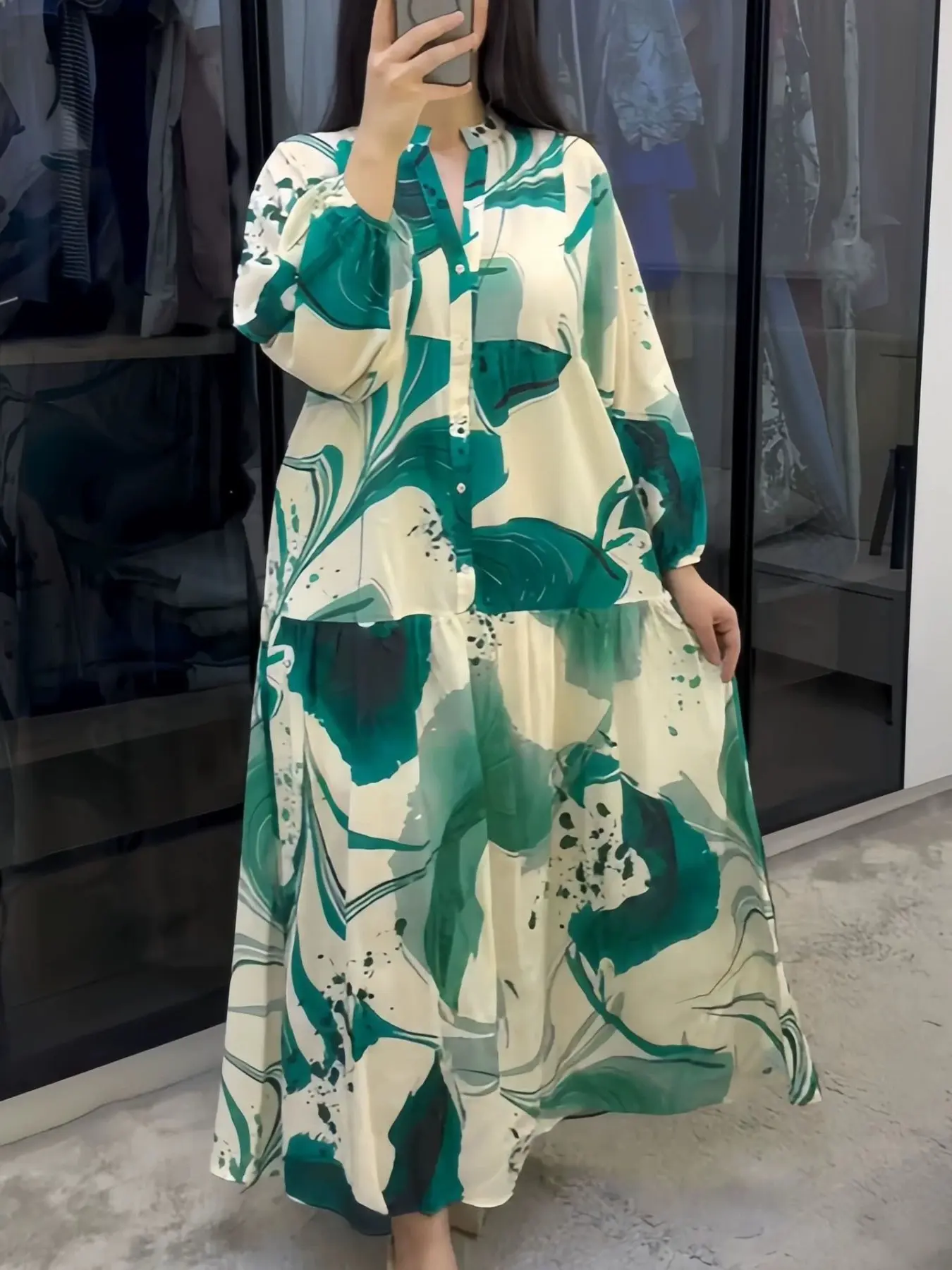 2026 New Floral Long Sleeve Dress, Versatile V-Neck Casual Wear Maxi Dress, Bohemian Style Dresses, Loose Fit Casual Bohemian Boho Fashion Boho Chic Elegant Style for Women Womenswear
