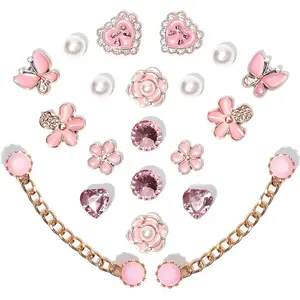18/20/22/24 pcs Bling DIY Shoe Decoration Charms – Plastic Butterfly, Flower, Rhinestones & Pearl Embellishments for Women's Party Favors Strap Slippers Footwear