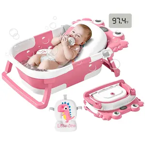 Collapsible Baby Bathtub  Newborns to Toddler with Real-time Temp Monitor & Floating Cushion,Portable Travel Tub  0-36 Month, Foldable Baby Bath Tub  Infants Girl (Pink)