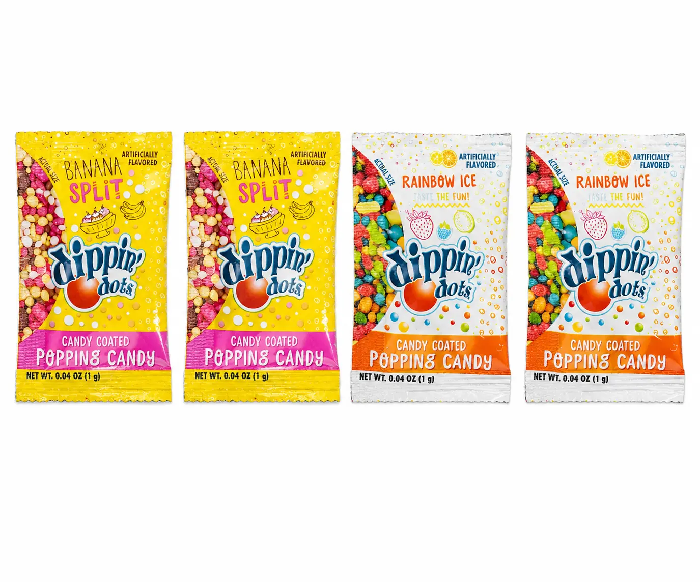 4-Pack Dippin’ Dots Popping Candy - Banana Split, Rainbow Ice Flavors, Fruity Sweet Snack for Parties, Party