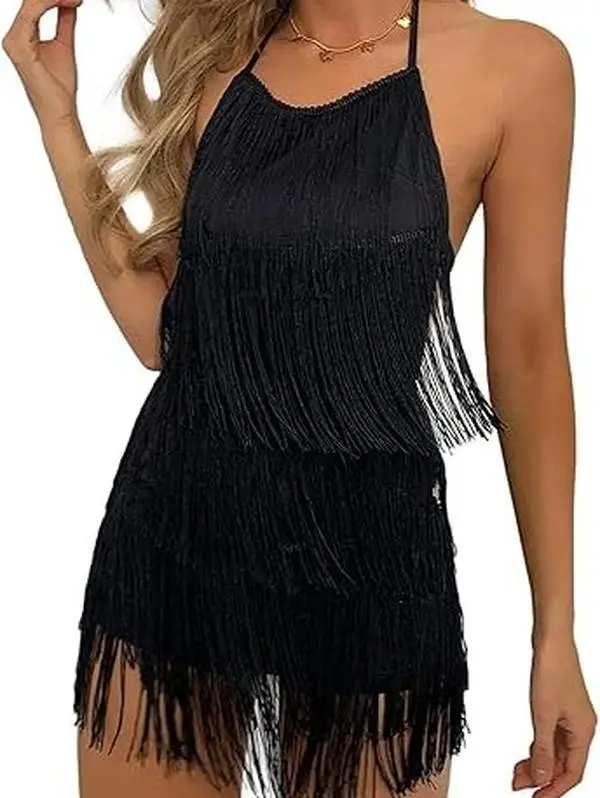 Western Fringe Halter Romper - Cowgirl Tassel Outfit for Country Concerts & Parties