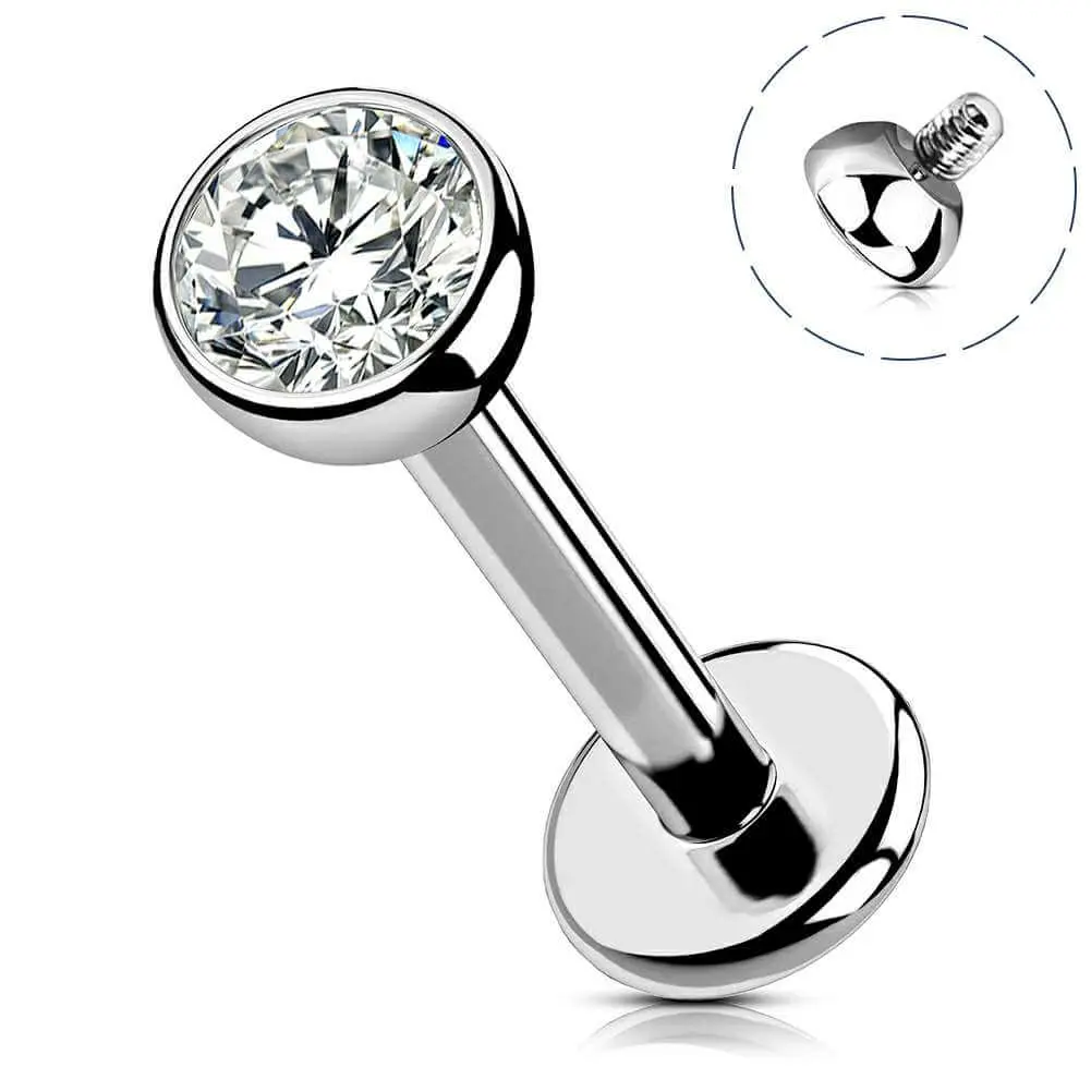 16G G23 Titanium Labret Stud, Internally Threaded Piercing with Cubic Zirconia, Unisex Lip Ring for Cartilage & Helix, Secure Screw Fit for Daily Bling Effect, Secure Fit, Rhinestones