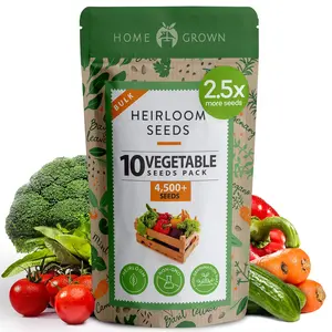 HOME GROWN 10 Heirloom Vegetable Seeds Bulk - 4500+ Bugout Survival Seeds, Non-GMO, Emergency Prepper Supplies Included