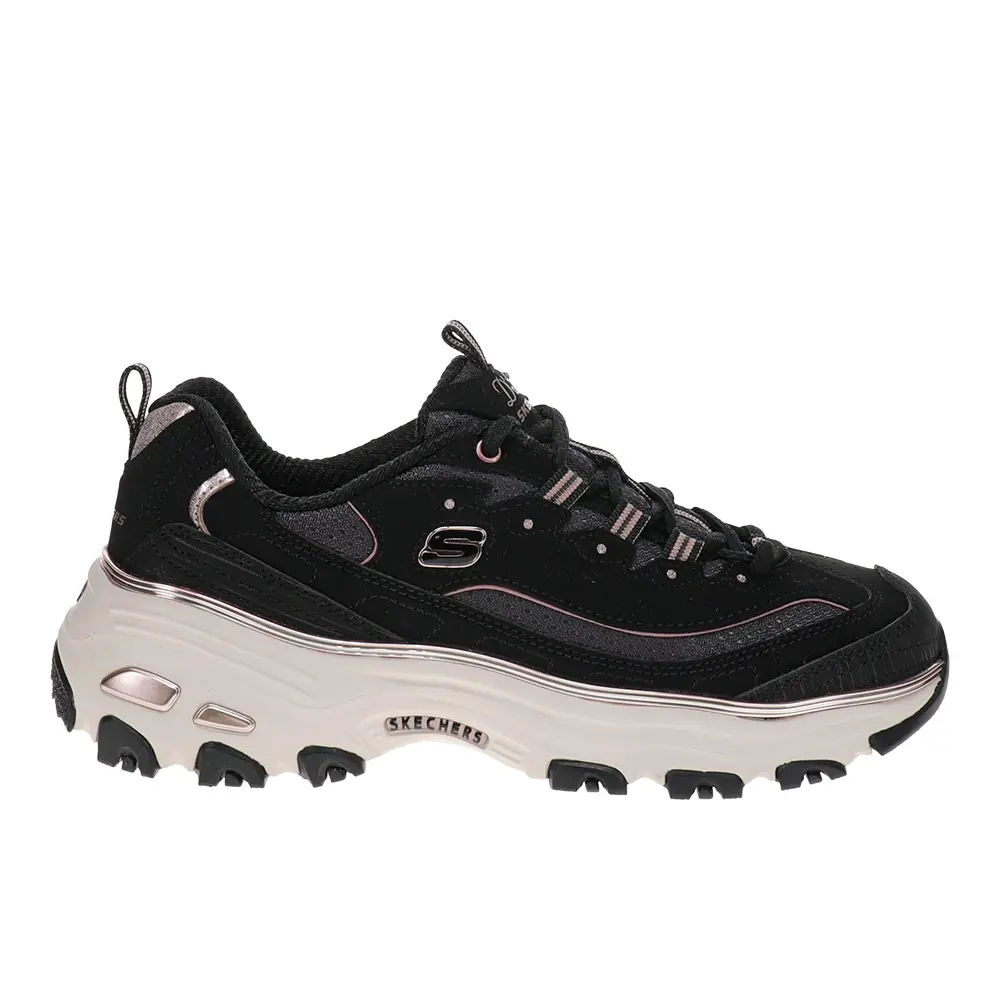 Skechers Womens D'lites Chrome Wave Lace Up Sneakers Shoes Casual - Black
