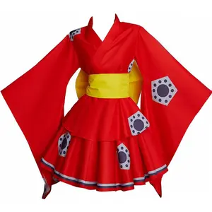 Women’s Anime Luffy Cosplay Kimono Red Lolita Yukata Dress Halloween Outfit