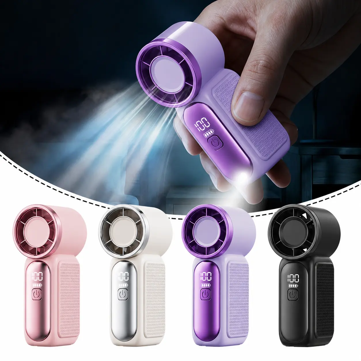 6-Speed Turbo Portable Handheld Fan LED Display Mini Pocket Air Cooler USB Rechargeable Minimalist Tech Gadget for Travel Makeup Outdoor Fun